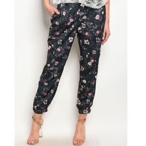 Black Floral Harem Pants